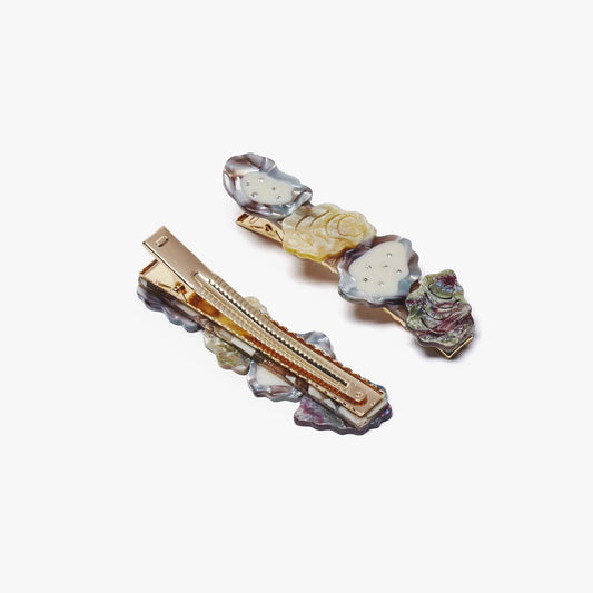 Oyster Shell Acetate Alligator Hair Clip with Rhinestones