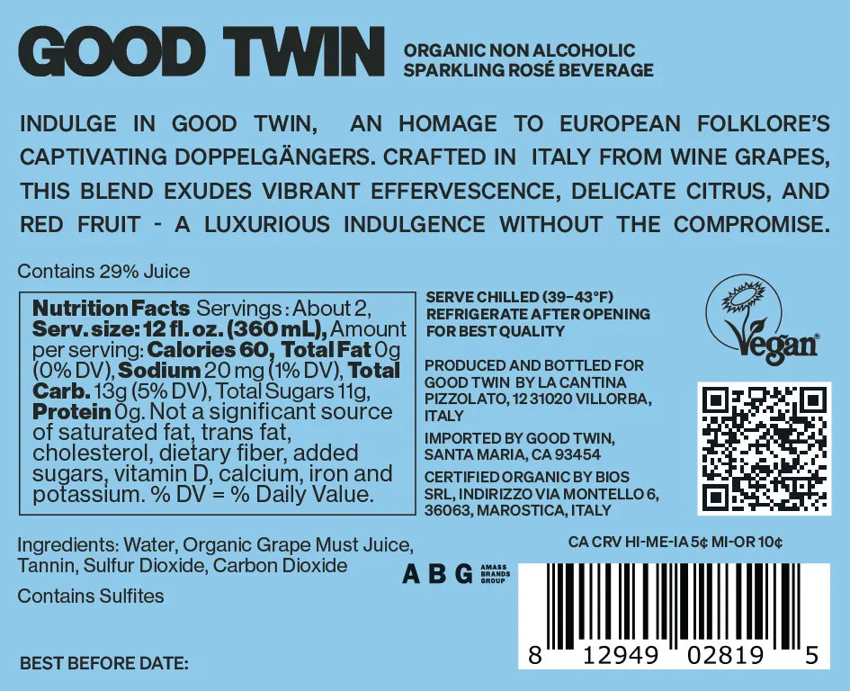 Good Twin Organic Non Alcoholic Sparkling Wine